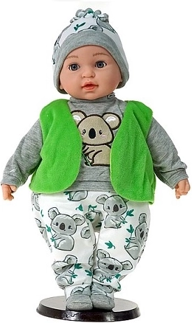 Talende babydukke med polske lyde i grøn vest 45 cm