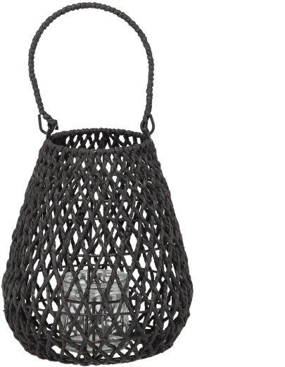 Flettet sort lanterne 20 × 25 cm med glasindsats