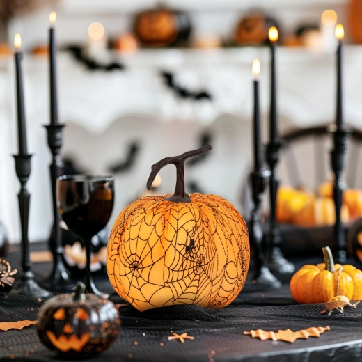 Halloween-dekorationsgræskar med spindelvæv 16,5 cm