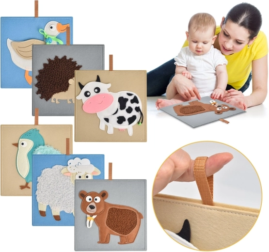 Sensoriske dyrebilleder 2Kids Toys – sæt med 6 stk.