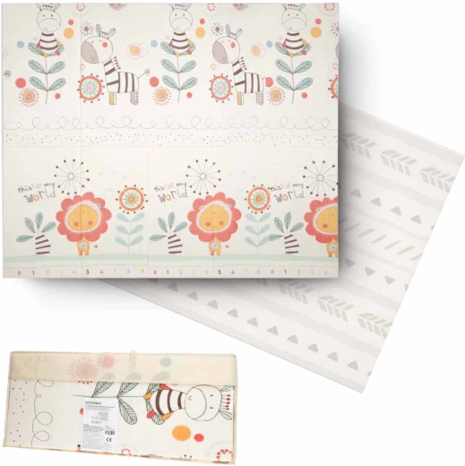 Sammenklappelig, dobbeltsidet skum-undervisningsmåtte 180 × 200 cm med dyr