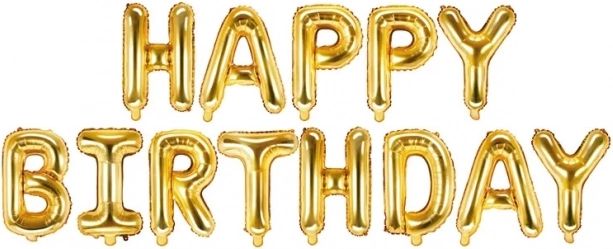Folieballon i guld Happy Birthday 340 cm x 35 cm