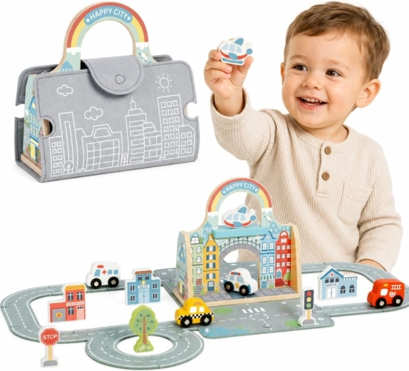 Tooky Toy transportabel by med biler i taske