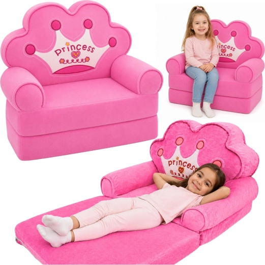 Sammenklappelig børnestol 2-i-1 prinsesse med krone pink - 1 stk.