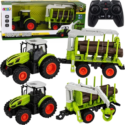 RC-traktor med skovvogn og trægrab 1:24