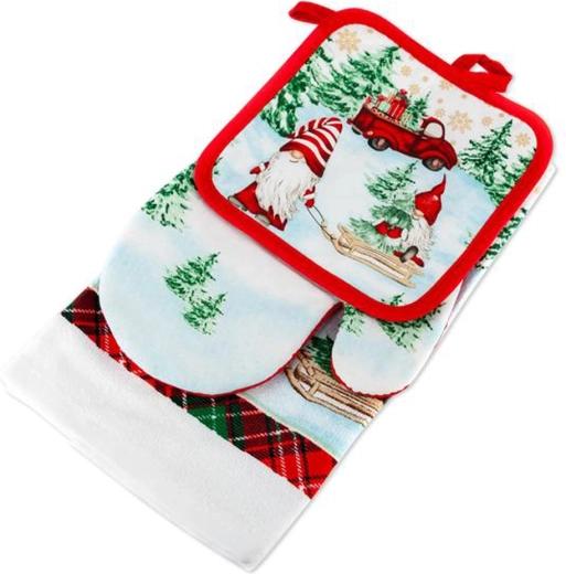 Julesæt til køkken TORO – grydelap, varmehandske og viskestykke, mix af motiver