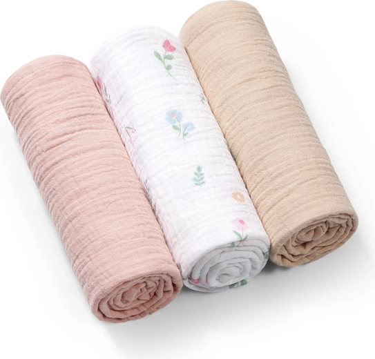 BabyOno musselinklude Super Soft, 3 stk., lyserøde 70 × 70 cm