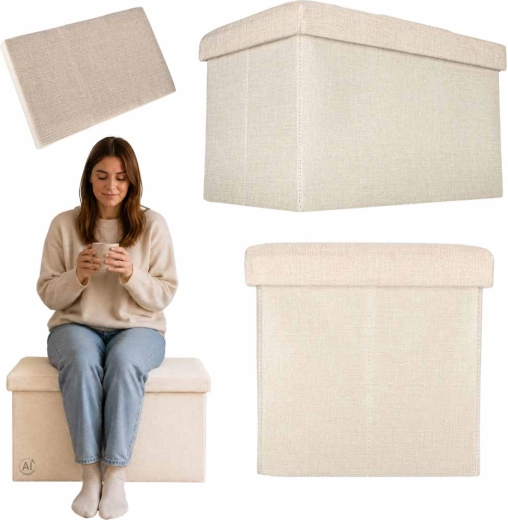 Sammenklappelig opbevaringspuf med sæde, beige 49 × 31 × 29 cm