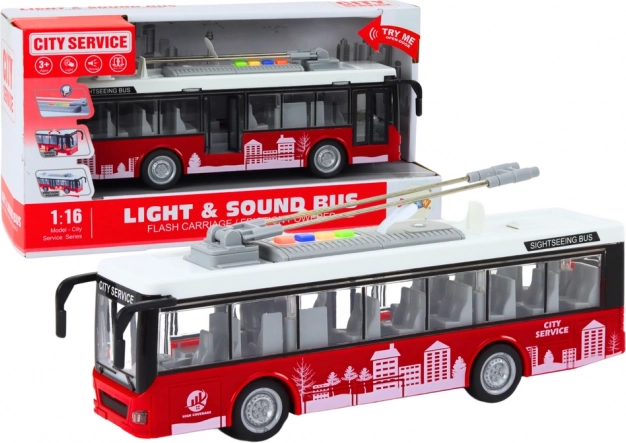 Trolleybus 1:16 Lys Lyd Kører Rød og Hvid