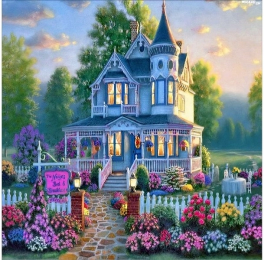Diamantbroderi (diamond painting) – villa med have 30 × 40 cm - 1 stk.