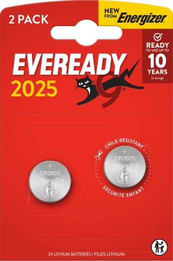 Lithium knapcellebatterier ENERGIZER CR2025, 3 V, pakke med 2 stk.