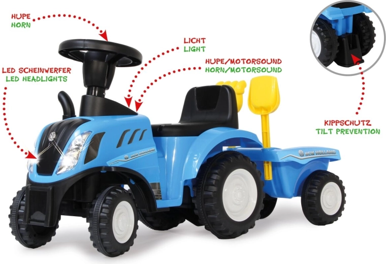 New Holland T7 gåbil til børn med anhænger 2 i 1, blå