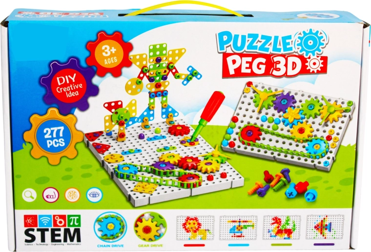 Kreativt 3D byggesæt Puzzle Peg med værktøj (277 dele)