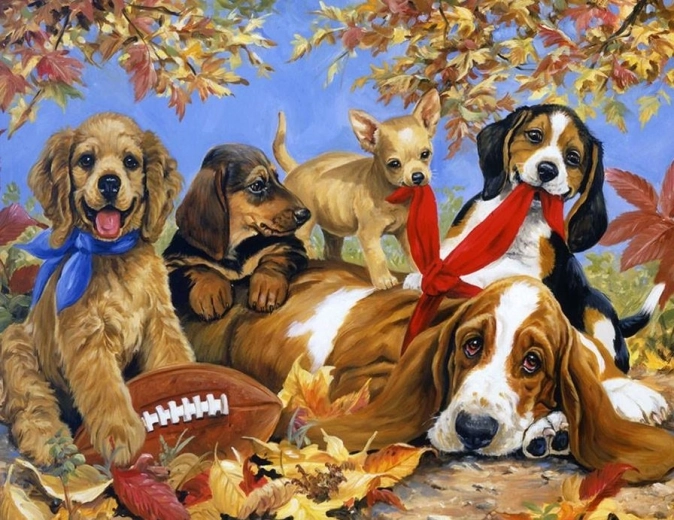 Diamantmaleri Hunde leger med bold 80 × 40 cm