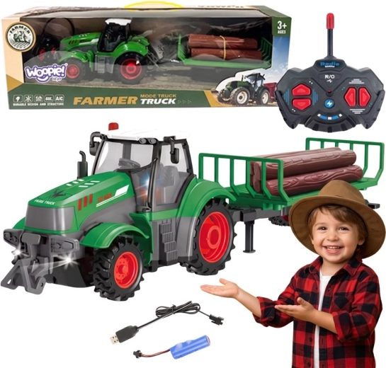 Woopie RC-traktor med træanhænger i skala 1:24