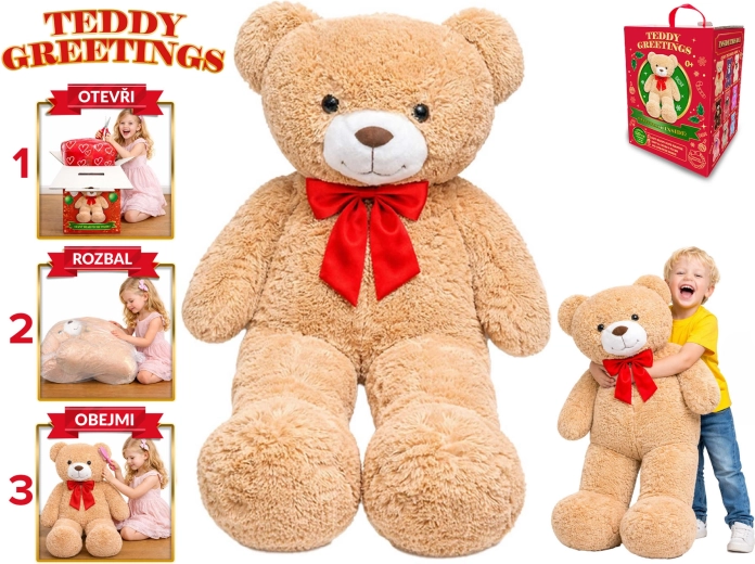 Teddy Greetings plysbjørn med sløjfe 120 cm beige