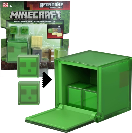 Mattel Minecraft sæt med figur – redstone-opladt fælde med klæbrig stempel