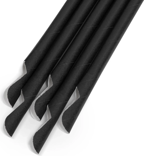 Sort papirssugerør med ske 197 × 8 mm, 150 stk.