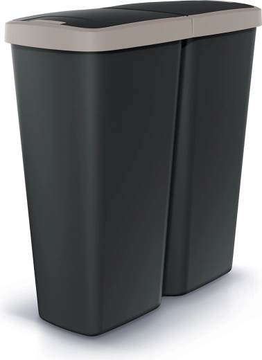 Prosperplast Compacta Q Duo skraldespand 50 l – sort med lysegråt låg