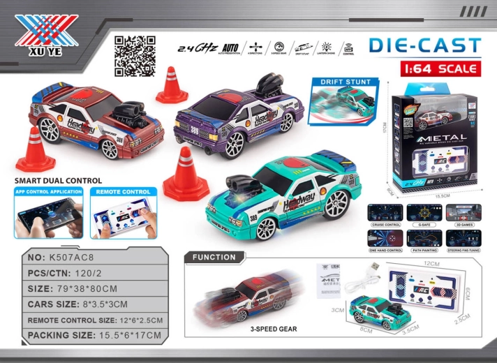 Driftende RC-bil 1:64 Headway med tilbehør
