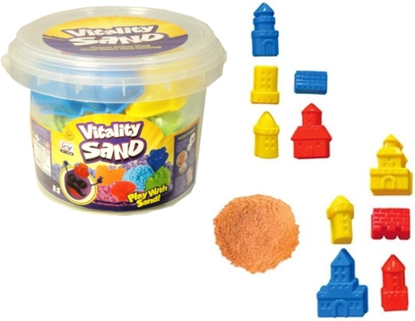 Kinetisk sand i spand med et sæt forme