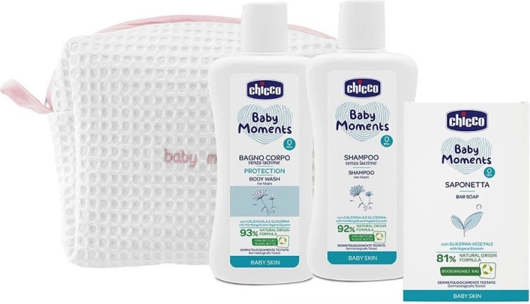 Chicco kosmetiktaske Baby Moments rosa – gavesæt til babyer