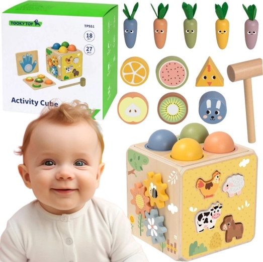 Tooky Toy træ lærerig aktivitetsklods 5-i-1