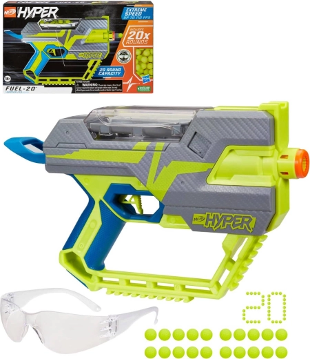 Hasbro Nerf Hyper Fuel-20-blaster med kugler og beskyttelsesbriller