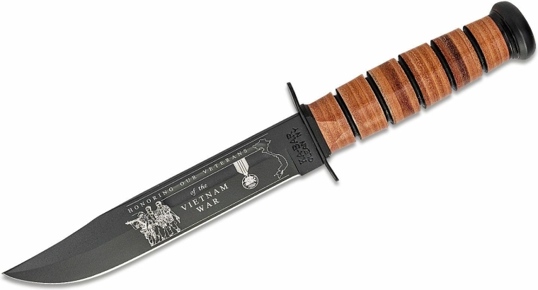 Ka-Bar U.S. Army Vietnam minde-kampkniv 17,8 cm, sort, læderhåndtag, læderskede