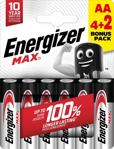 Energizer Max AA alkalinebatterier 6 stk (4+2 gratis)