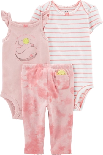 Carter's 3-delt sæt til baby Pink Whale – leggings og 2× body, str. 56