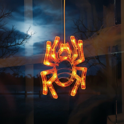 Halloween-lysdekoration edderkop med sugekop, 12 LED