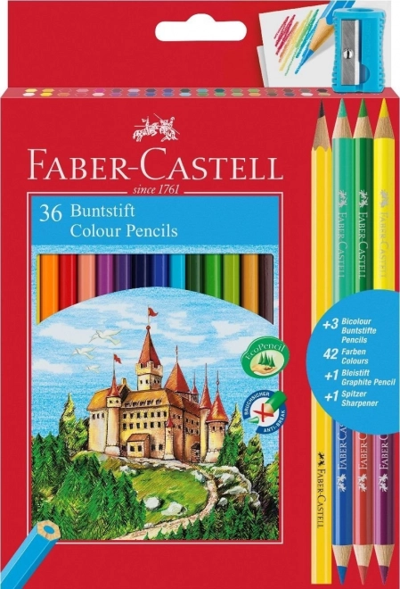 Faber-Castell Farveblyanter 36 stk + blyantspidser, blyant og duo-farveblyanter