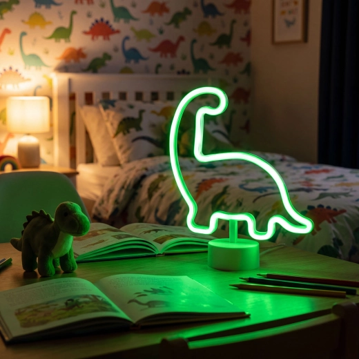 Neon LED-lampe, grøn dinosaur