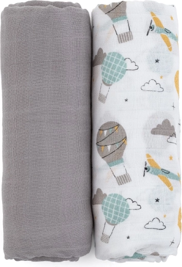 Petite&Mars bambus musselin tæpper 2 stk Misty Grey Planes 120 × 120 cm