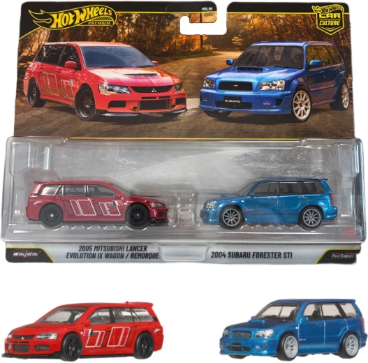Hot Wheels Premium dobbeltpakke – 2004 Subaru Forester STI og 2005 Mitsubishi Lancer Evolution
