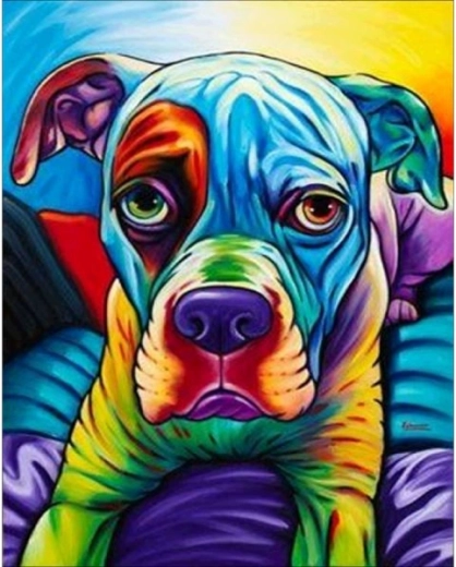 Diamantmaling – farverig hund 30 × 40 cm - 1 stk.