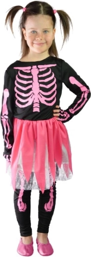 Børnekostume med lyserødt skeletmotiv Halloween S