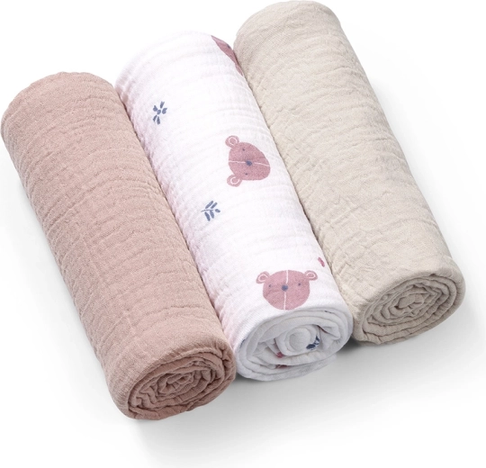Babyono muslinbleer Super Soft 3 stk. grå 70 × 70 cm