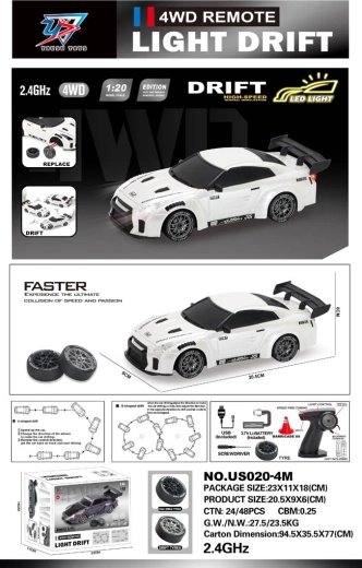 R/C driftbil 1:20 med lys, hvid