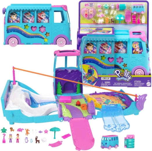 Polly Pocket rejseeventyrkøretøj med 2 dukker og tilbehør