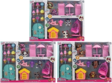 Dyresæt med lille hus og tilbehør