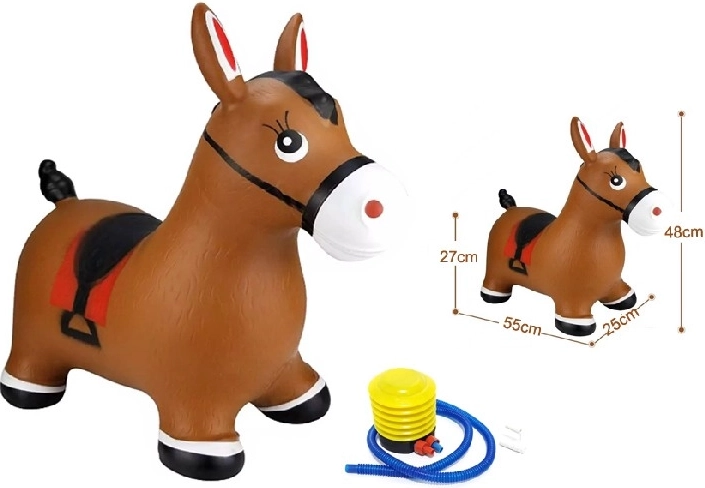 Oppustelig hoppende hest til børn med pumpe – brun