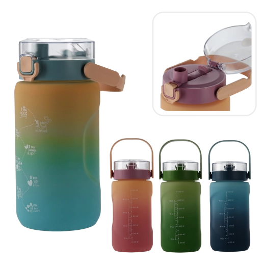 Vandflaske 1,5 l med tidsmærker, ombré grøn