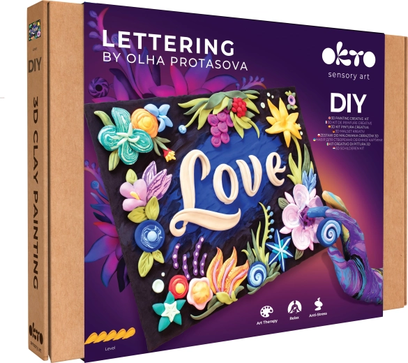Okto lettering kunstsæt til maling med modellervoks „LOVE“ 30 × 40 cm