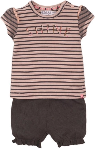 Dirkje todelt sæt – T-shirt og shorts SHINE, stribet, rosa og grå