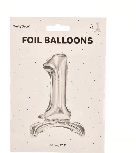 Folie-standballon tal 1 sølv 70 cm