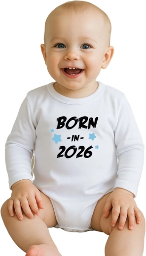 Babybody med print NEW BABY Born in 2026, langærmet
