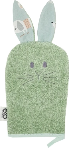 EKO bomuldsvaskeklud med ører Bunny olive green 20 × 15 cm