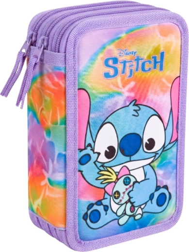 Tredelt penalhus med indhold til skolebrug Lilo & Stitch Stitch lilla